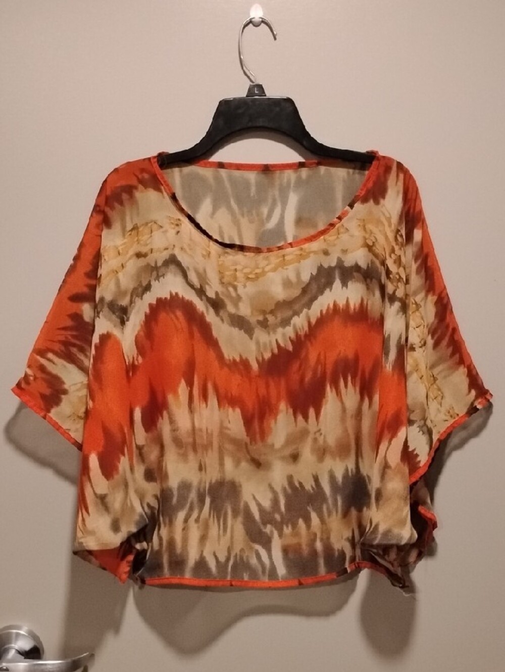 Women’s Batwing Tie-Dye Print Top - Orange & Tan